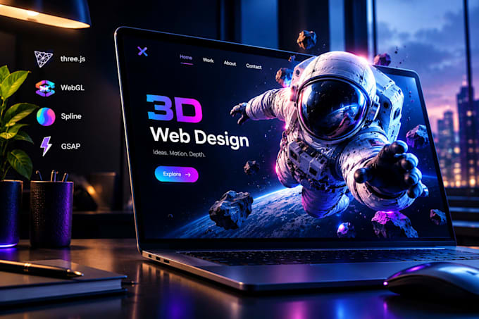 create 3d website, interactive webgl animation and scroll effects 3d web design