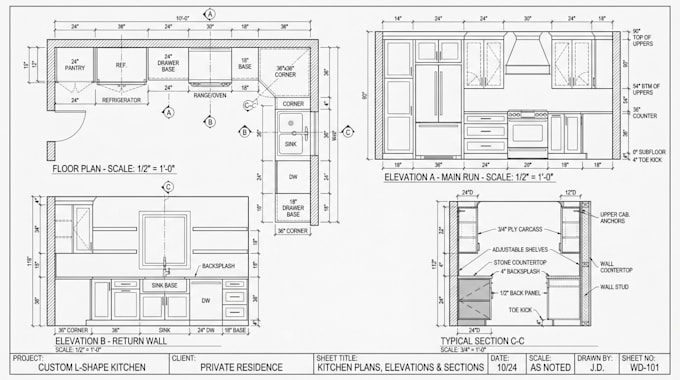 draft kitchen, wardrobe, built in cabinetry, and millwork shop drawing