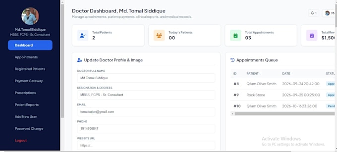 make complete doctor web site and admin panel