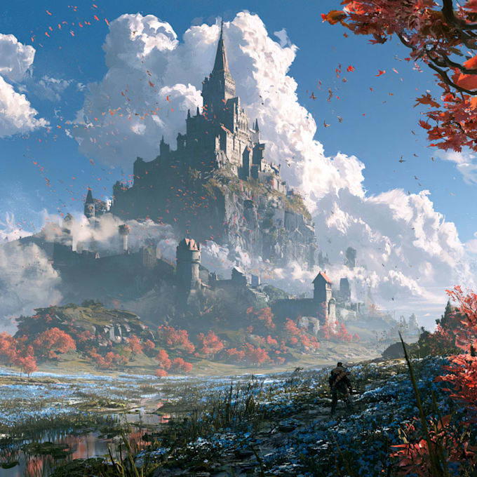 make a professional landscape concept art in painterly style
