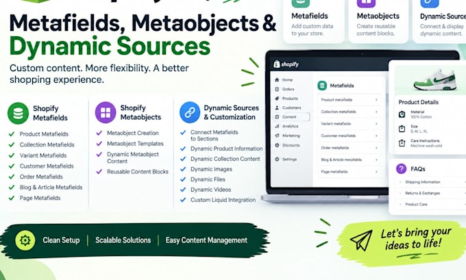set up shopify metafields and metaobjects, create custom fields