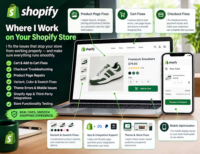fix shopify cart, checkout errors and product page issues