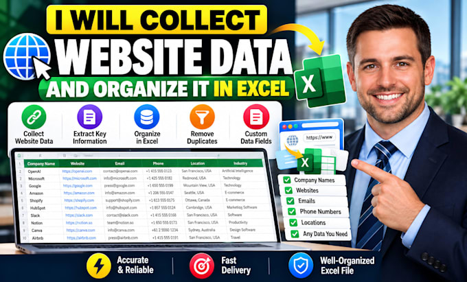 collect website data and organize it in excel