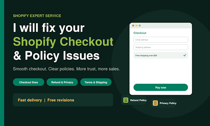 fix shopify bug fix, errors, checkout issues and payment polices