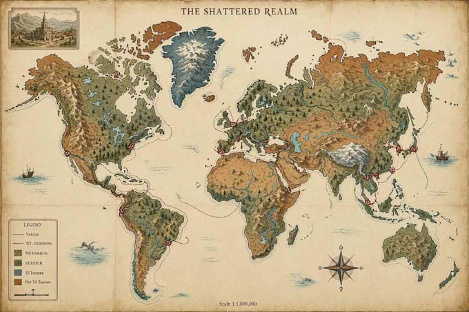 create detailed fantasy map world map map illustration cartography map design