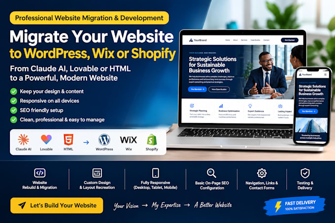 migrate claude HTML and lovable websites to wordpress wix or shopify