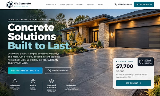 design wix concrete contractor website driveway patio construction website