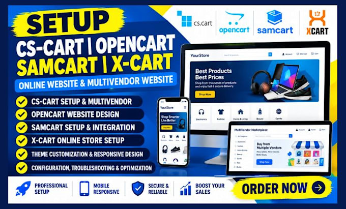 setup cs cart opencart samcart x cart online website multivendor website