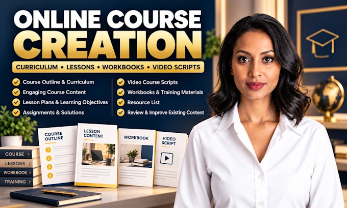 create online course curriculum course content, lessons and workbook design plan