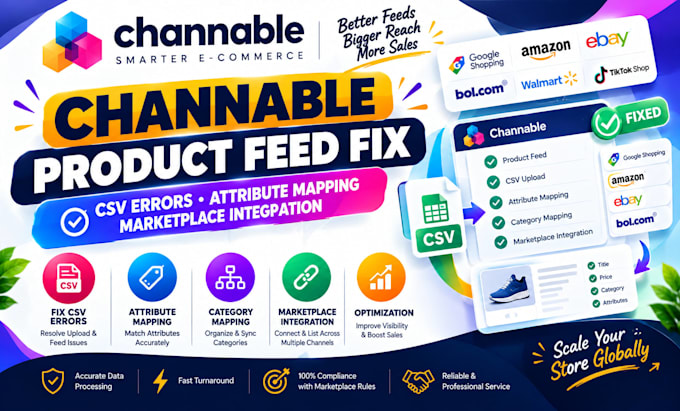 fix channable product feed CSV errors attribute mapping marketplace integration