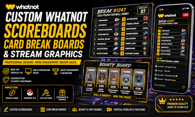 custom whatnot scoreboards and card break boards