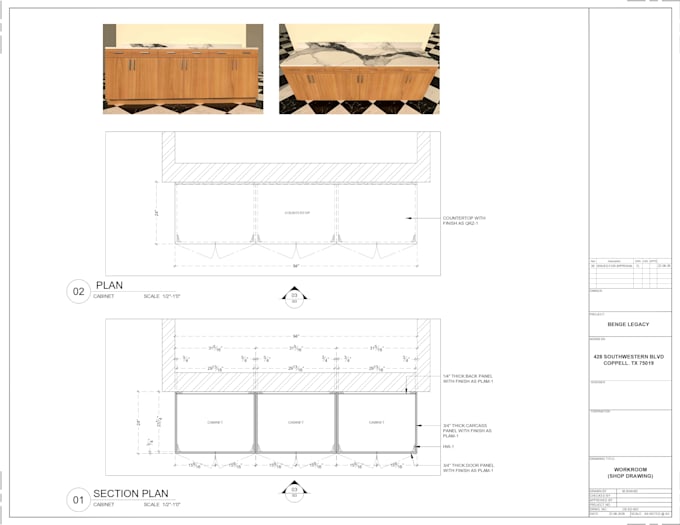draft custom millwork, furniture and casework shop drawings