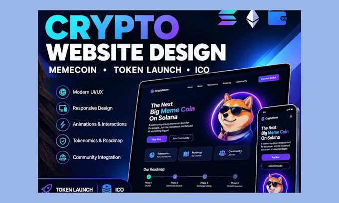 promote design your crypto website, memecoin website, token launch ico website