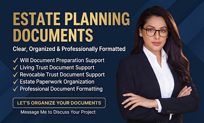 prepare estate planning documents, living trust, revocable trust, and will