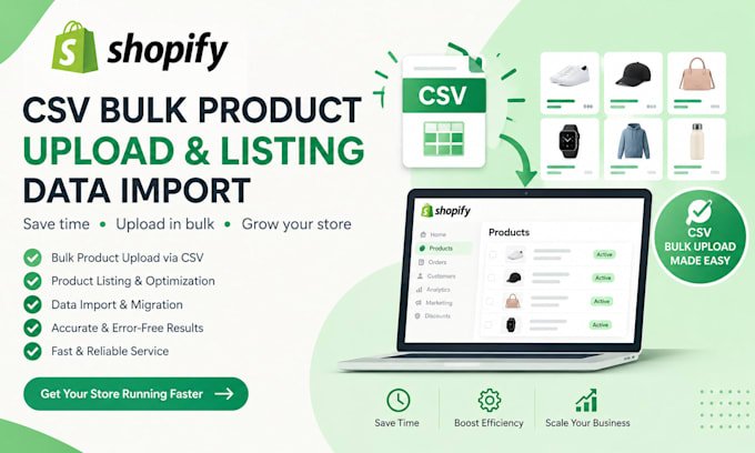do shopify CSV bulk product upload, product listing, and data import