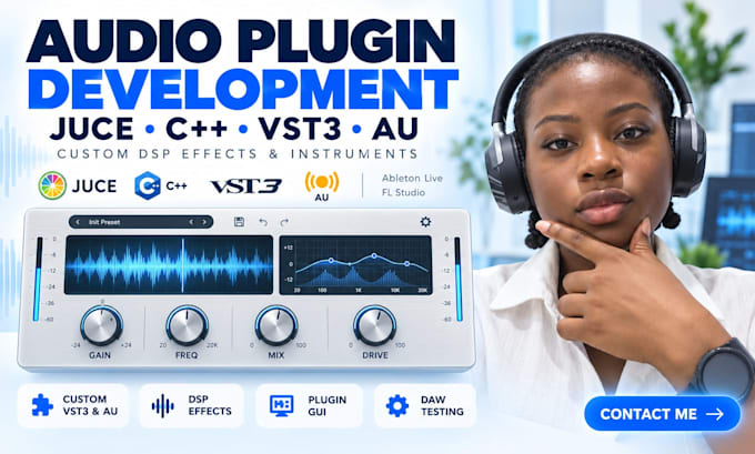 develop custom vst3 au audio plugin juce cpp dsp for ableton daw gui preset fix