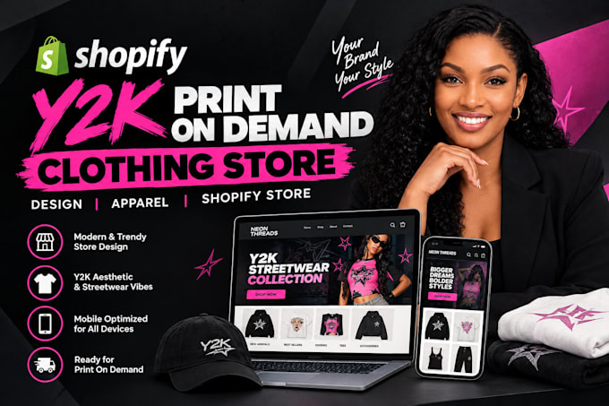 design shopify y2k print on demand store design apparel shopify store