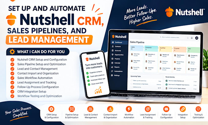 setup and automate nutshell crm, sales pipeline, and lead management