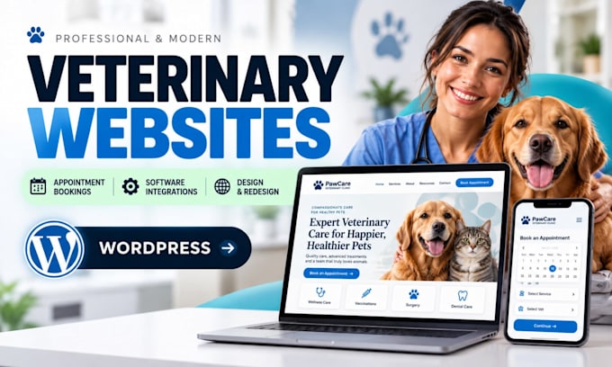 design veterinary clinic website, appointment bookings and software integrations