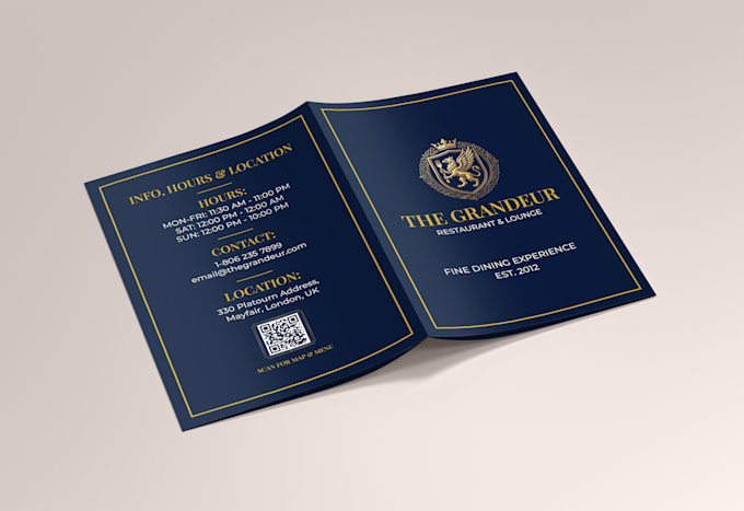 create a bifold menu for a fine dining restaurant and lounge