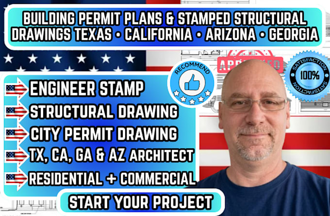 be ca tx az ga structural engineer architect for building permit plans and stamp