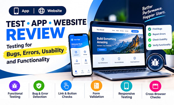 test app website review testing for bugs errors usability and functionality