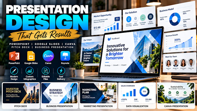 design powerpoint presentation google slides canva pitch deck corporate flyer