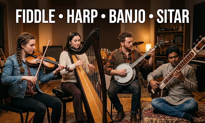 record fiddle, harp, banjo, sitar, for your folktales