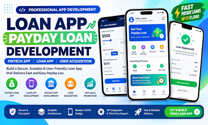 build payday loan app users ads loan app development, fintech app development