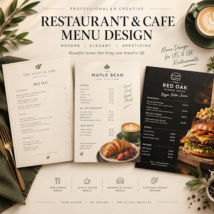 design modern restaurant menu, poster and logo