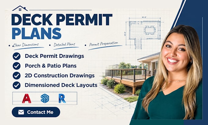 create deck permit drawings, porch plans, patio plans and 2d construction plans