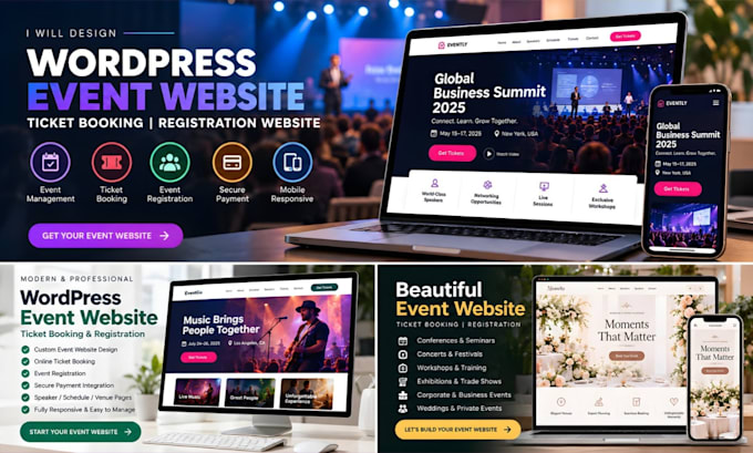 design wordpress event website, wordpress ticket booking registration website