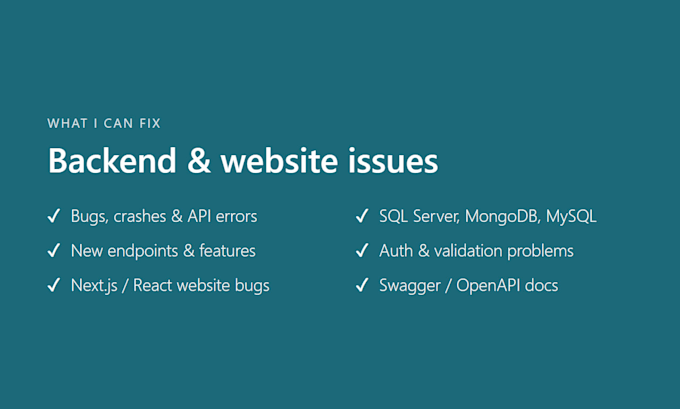 fix bugs in your nodejs nestjs dotnet api or website