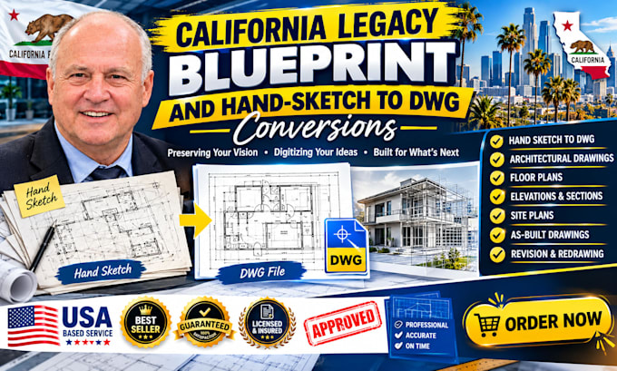 convert PDF sketches and paper blueprints to architectural cad ca