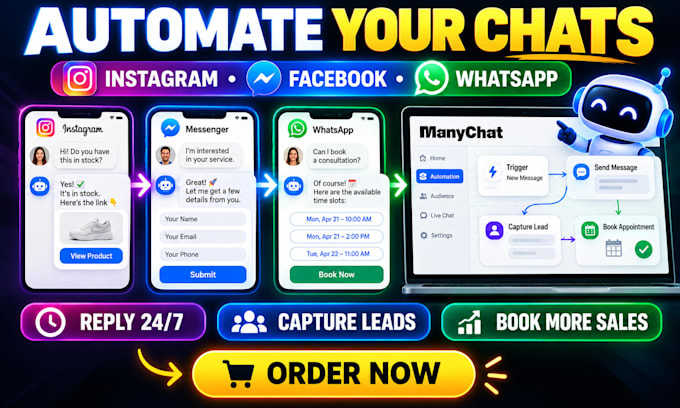setup manychat automation chatbot for instagram facebook and whatsapp