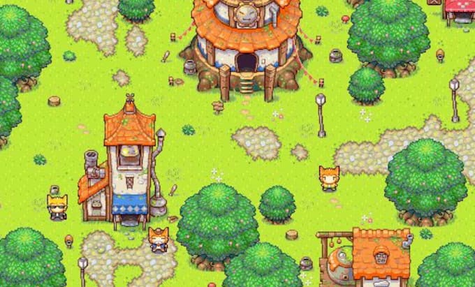 Faça tileset de pixel art, tileset de visão superior, fundo em pixel ...