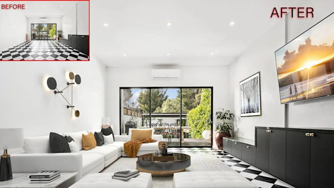 virtually stage empty rooms with realistic furniture