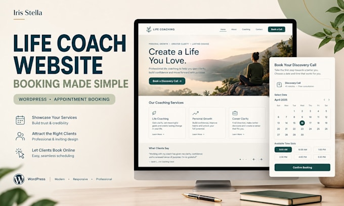 design a wordpress website for life coaches with booking