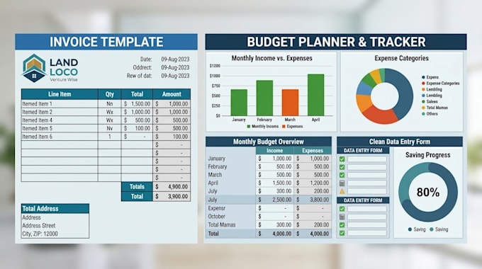 design editable excel spreadsheet, google sheet budget tracker invoice template