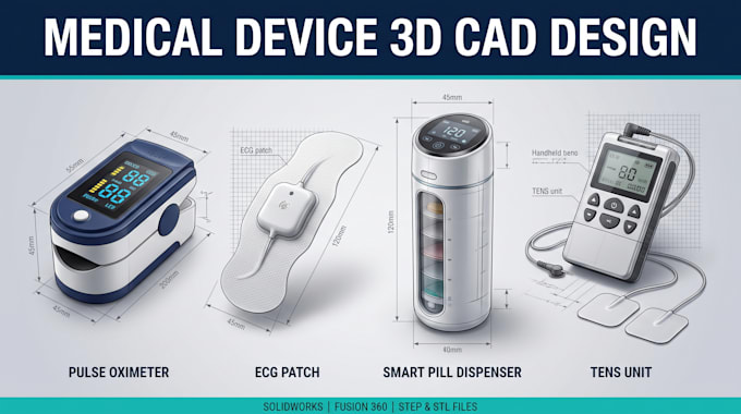 design pulse oximeter ecg patch pill dispenser tens unit solidworks 3d cad