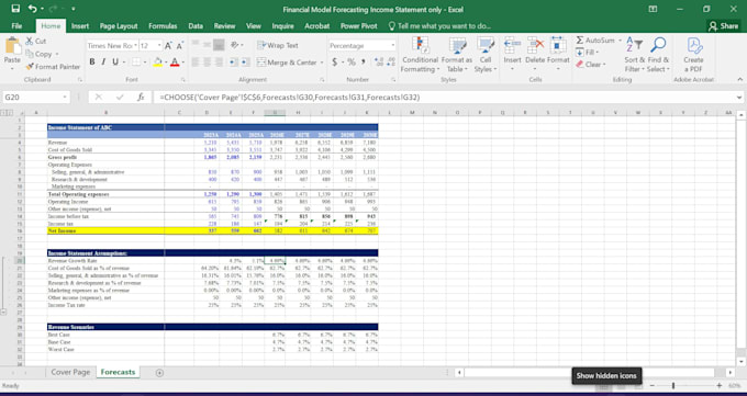 build a 5 year financial model with scenario analysis