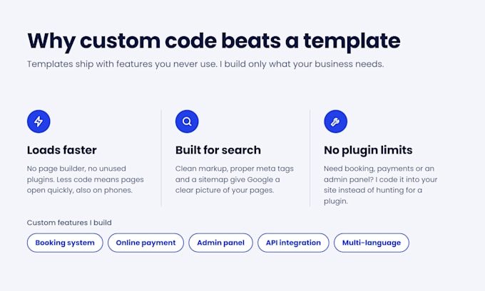 code a custom, fast and responsive website from scratch
