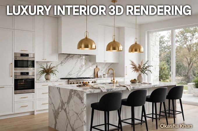 design modern luxury kitchen 3d rendering