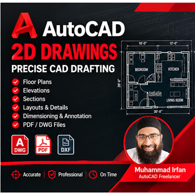 create professional autocad 2d drawings