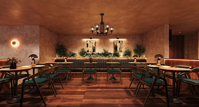render interior design,coffee shop,3d restaurant layout,cgi cafe interior design