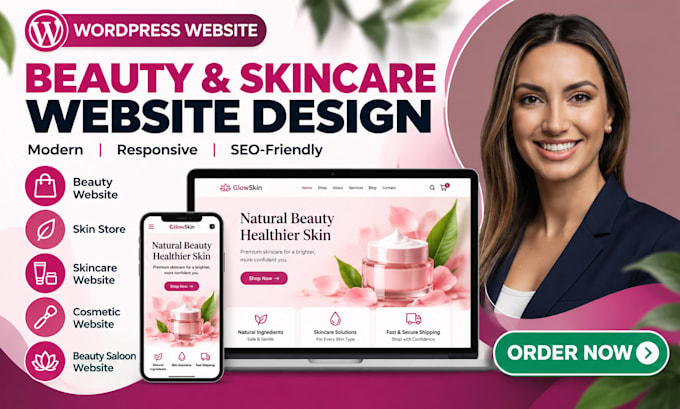 design beauty website, skincare website, in wordpress