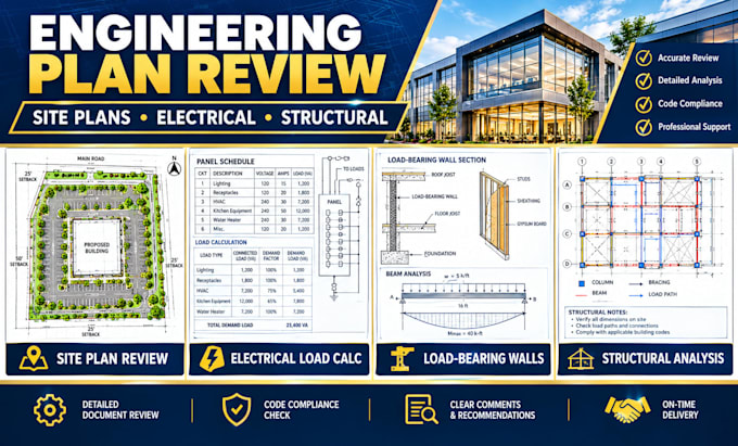 review site plan electrical load calc wall bearing structural analysis