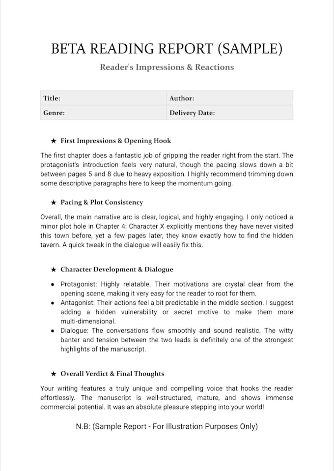 be your professional beta reader feedback