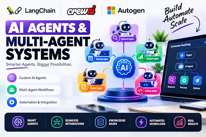 build ai agents and multi agent systems using langchain crewai autogen