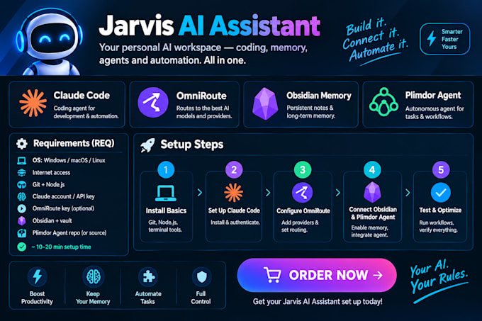 setup jarvis ai assistant claude code omniroute obsidian memory plimdor agent